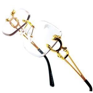 Men Classy Sophisticated Clear Lens Gold Eye Glasses Metal Rimless Hip Hop Migos